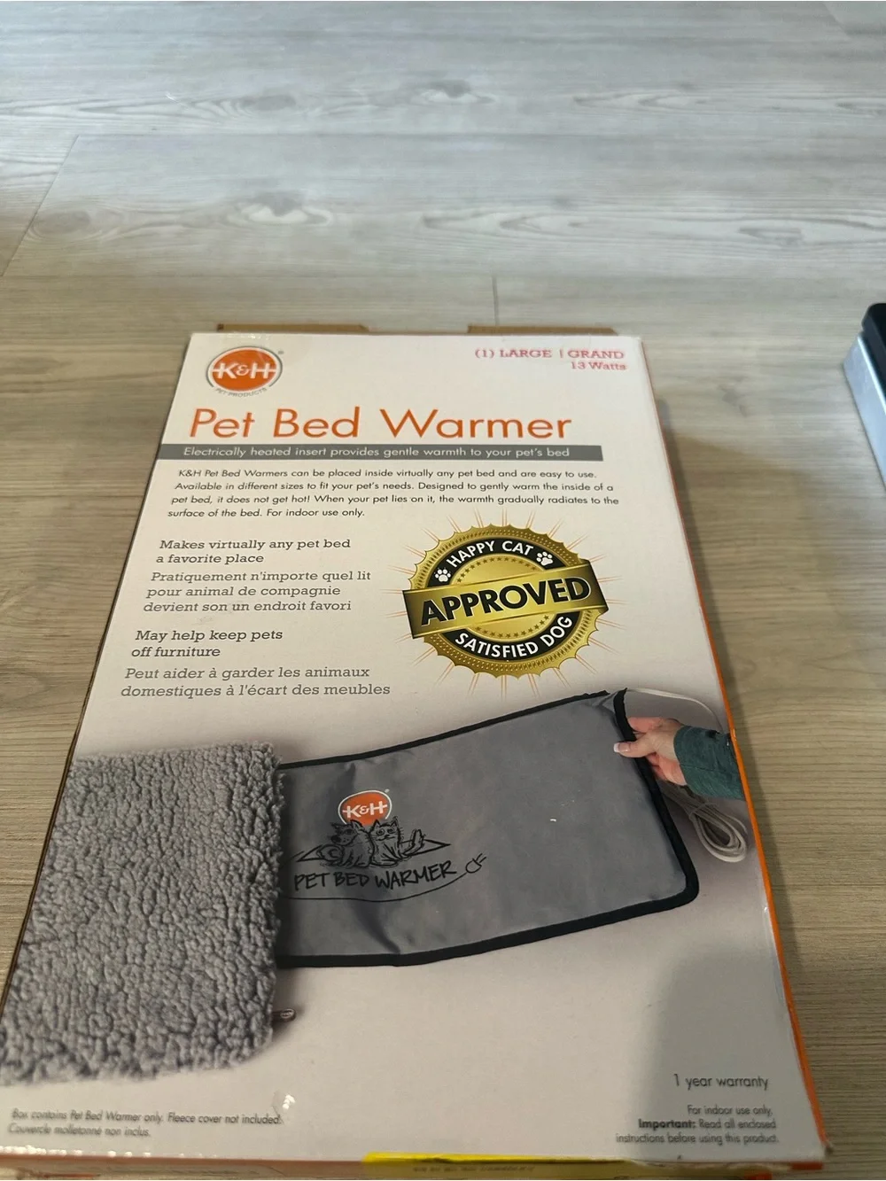 K&H Pet Bed Warmer Large Gray 13W Heated Dog Cat Bed Pad 23.75” x 11” NIB